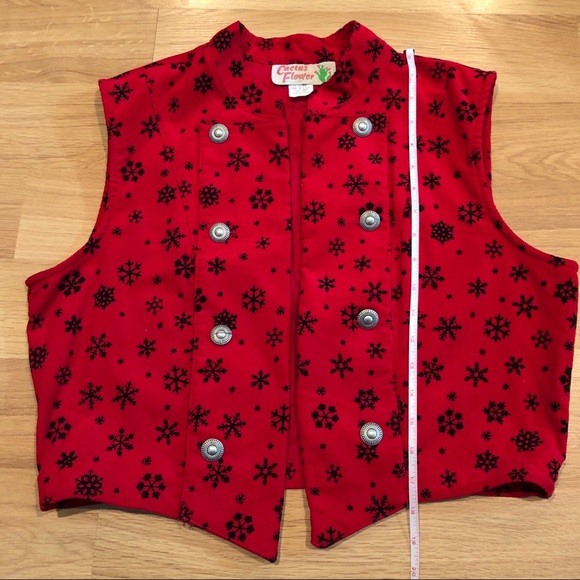 VINTAGE CACTUS FLOWER Christmas vest red snow Sz M - Picture 11 of 14